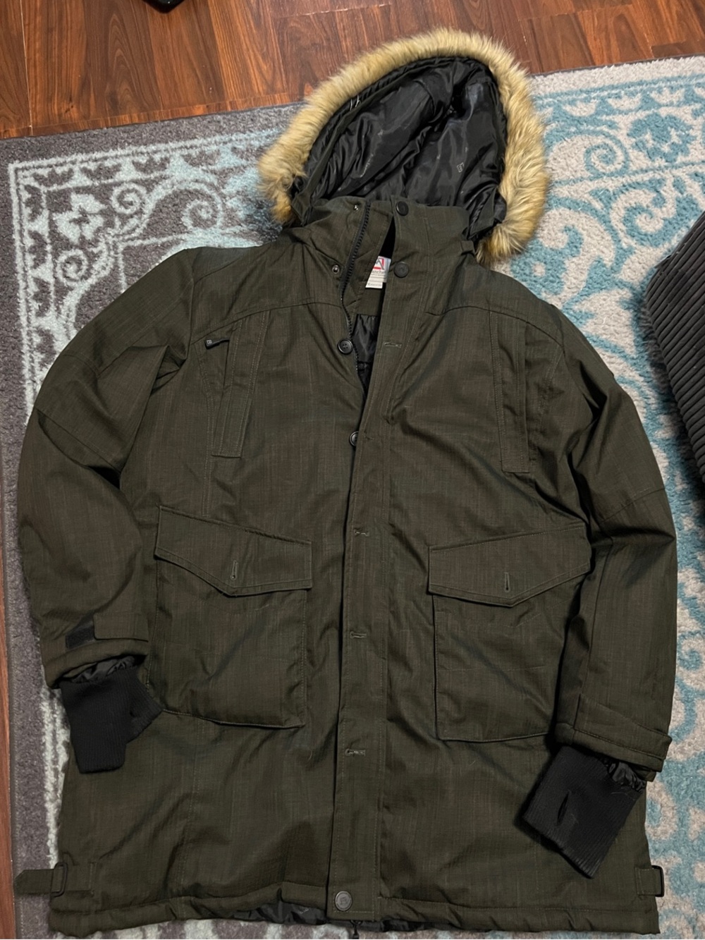 Avalanche Olive Green Parka with Faux Fur Trim